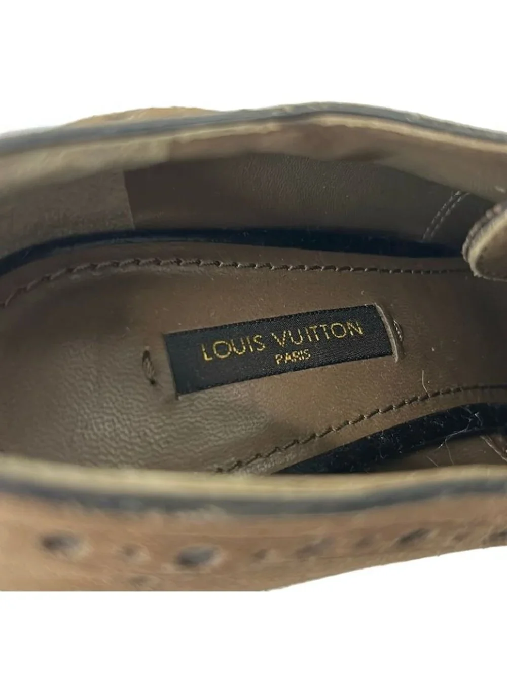 Louis Vuitton Booties 37.5 Beige Black Perforated Straight Tip Leather Boot - Picture 5 of 6